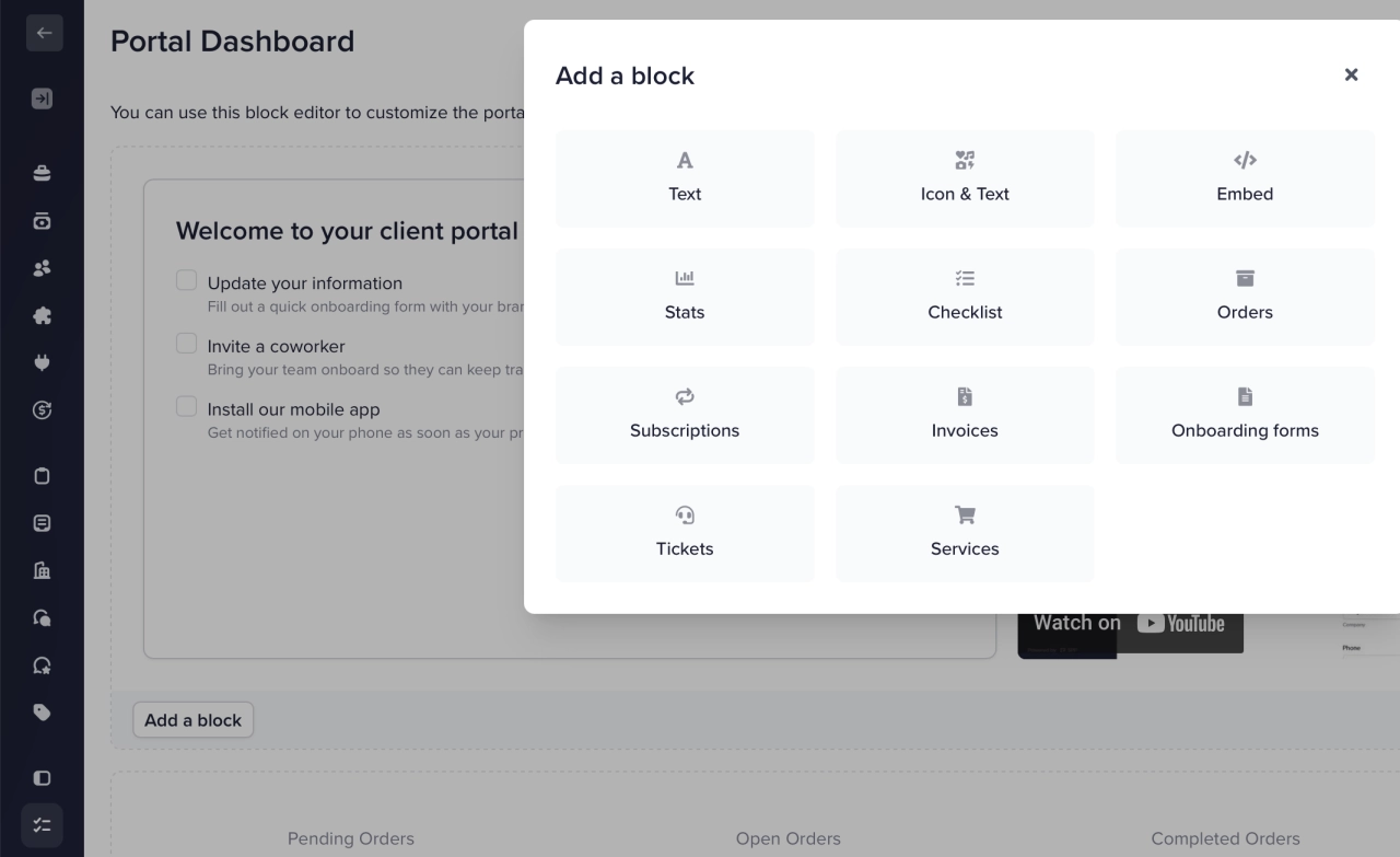 Custom marketing dashboard builder interface