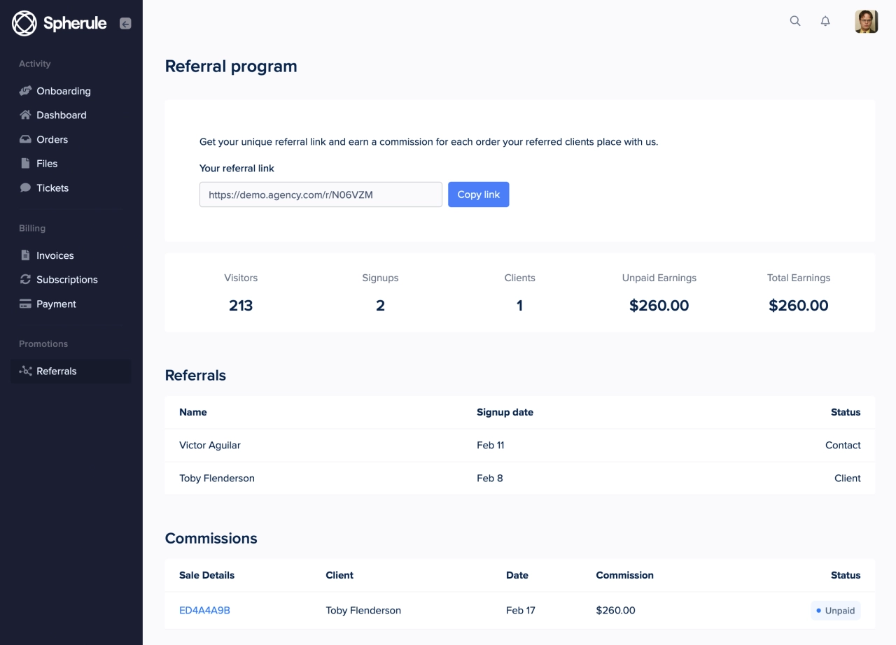 Referral program portal